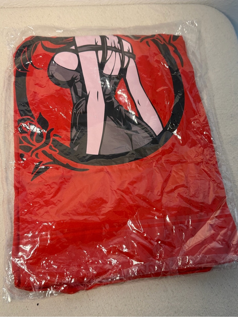 Red Short Sleeve Graphic Tee with Pink & Black Artwork